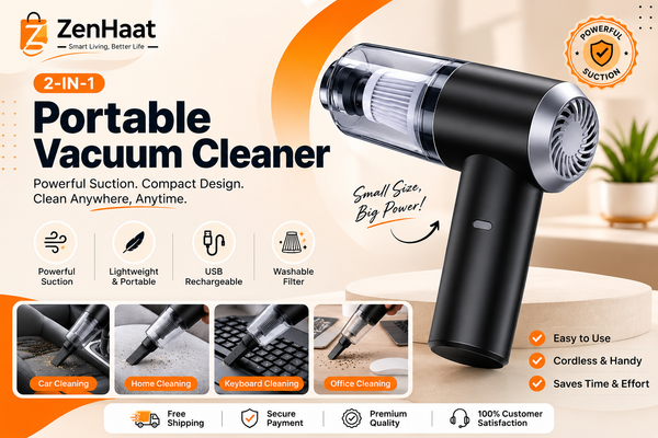 Clean Anywhere in Seconds | ZenHaat 2-in-1 Portable Vacuum Cleaner
