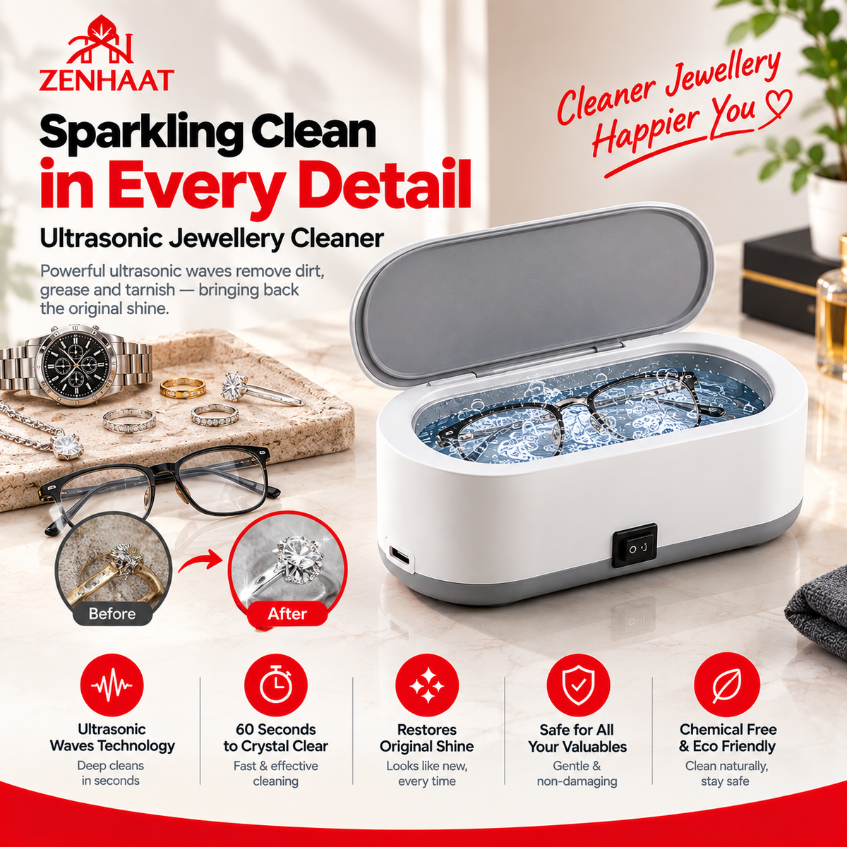 ZenHaat Pro Mini Ultrasonic Jewellery Cleaner