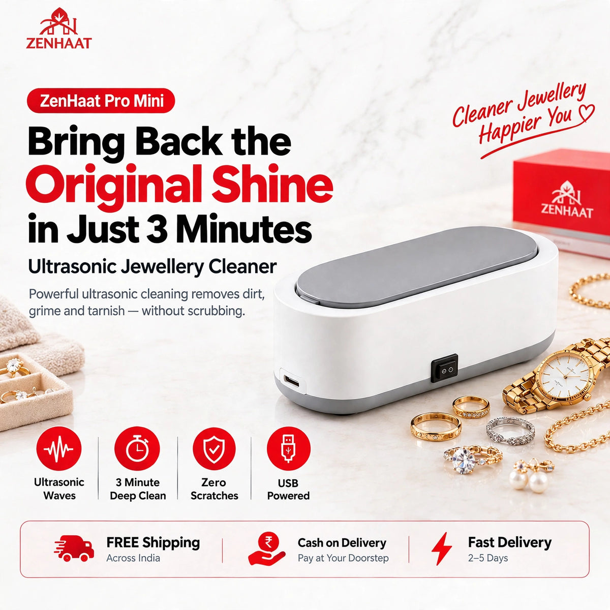 ZenHaat Pro Mini Ultrasonic Jewellery Cleaner